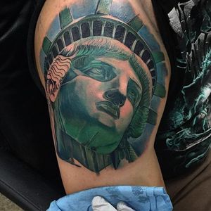 Statue of Liberty's head tattoo by Brian Zolotas. #realism #colorrealism #newyork #NY #statue #statueofliberty #BrianZolotas