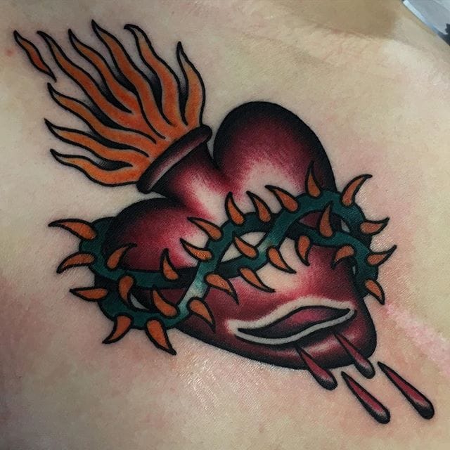 Premium Vector  Heart of jesus tattoo