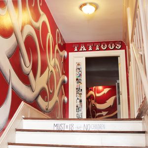 The winding stairwell up to Anonymous Tattoo. (Photo by kd diamond) #AnonymousTattoo #ShopProfile #SavannahGeorgia #Savannah #Georgia