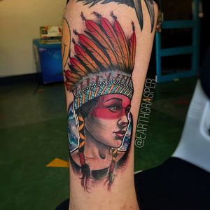 Native Girl Tattoo by Jonathan Penchoff @Earthgrasper #Earthgrasper #JonathanPenchoff #Neotraditional #Girl #Native