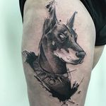 Sketch style doberman tattoo by Eleni. #illustrative #sketchy #blackwork #dog #doberman #Eleni