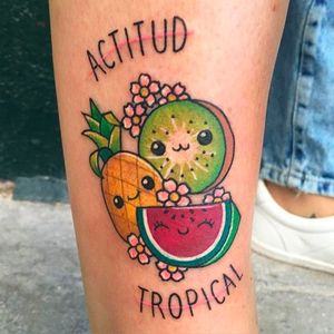 Tropical fruits and Watermelon Tattoo by Meri @TattoosbyMeri #TattoosbyMeri #Watermelon #WatermelonTattoo #Fruit