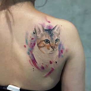 Tatuaje de gato por Felipe Mello #gato # acuarela #petch # boceto de acuarela # artista de acuarela #artista brasileño #FelipeMello