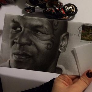 Pencil drawing of Mike Tyson by Chris Nieves on an envelope #artshare #MikeTyson #ChrisNieves #art #drawing