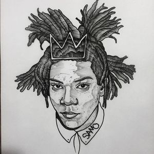 Basquiat. (via IG - daniel_kickflip_tattooer) #Portraits #Celebrities #Flash #Basquiat