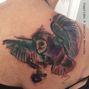 Abstract watercolor owl tattoo by Danielle Merricks. #bird #owl #abstract #watercolor #DanielleMerricks