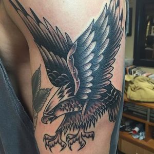 Black and grey traditional eagle tattoo by Nick Rutherford. #traditional #NickRutherford #tattooflash #eagle #bird #blackandgrey