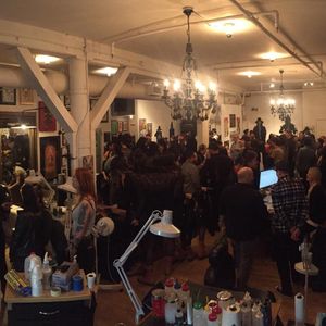The bustling crowd at the opening of the Goodbye art show at Kings Avenue Tattoo (IG—kingsavetattoo). #artshow #fineart #Goodbye #KingAvenueTatoo