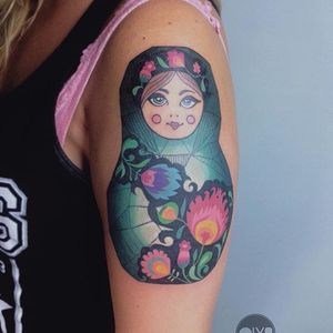 Russian Doll Tattoo by Olya Levchenko #russiandoll #watercolor #watercolorartist #contemporary #colorful #OlyaLevchenko