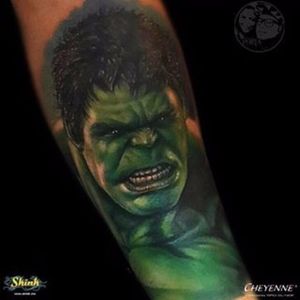 Awesome Hulk tattoo the color really pops Photo from Ronald Horta on Instagram #RonaldHorta #hyperealism #realistic #colombiantattooers #tatuadorescolombianos #portrait #Hulk