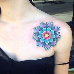 Mandala tattoo by Alex Strangler. #AlexStrangler #mandala #girly #color #flower