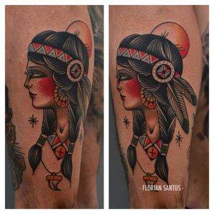 Native pin-up tattoo by Florian Santus #FlorianSantus #traditional #oldschool #native #pinup