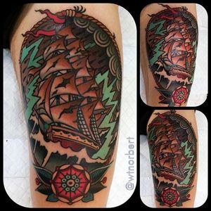 Ship Tattoo by W.T. Norbert #neotraditional #traditional #bold #WTNorbert