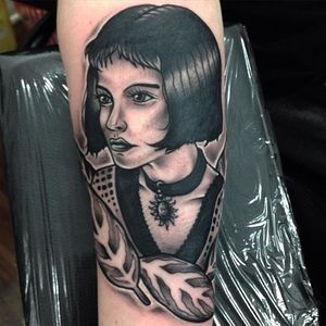 Black and grey tattoo of Mathilde by Kane Rose #blackandgrey #Mathilda #Leon #LeonTheProfessional #portrait #KaneRose