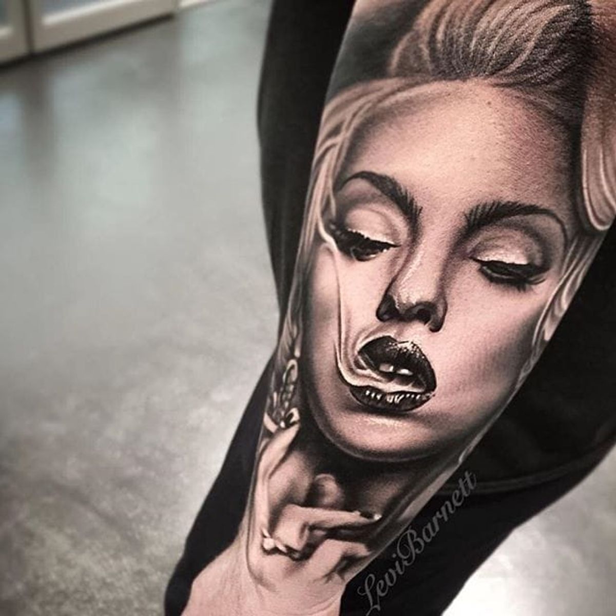 Tattoo Uploaded By Stacie Mayer • Smoking Lady By Levi Barnett Realism Blackandgrey 7529