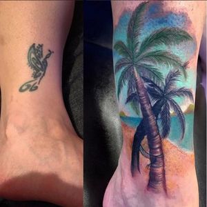 We'd rather go to Nicky Noire's landscape than look at a faux tribal butterfly any day (IG—nickynoire_tattoos). #beach #coverup #landscape #NickyNoire
