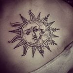 Sun and moon tattoo by Rob Steele #RobSteele #sun #moon #linework #lines #fineline