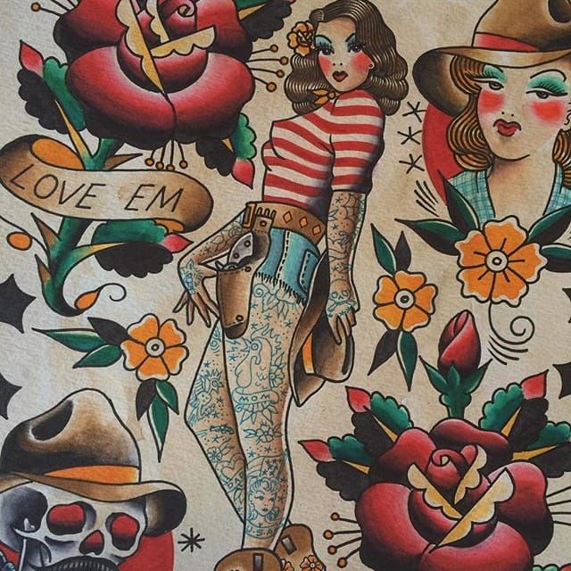 Hula Girl Tattoo Flash – Jared Gaines Art