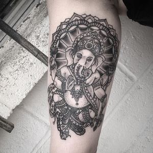 Ganesha Tattoo by Alexis Kaufman #ganesha #blackwork #blckwrk #blackink #blacktattoos #blackworkartist #AlexisKaufman