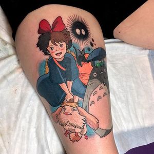 Studio Ghibli tattoo by Kimberly Wall. #KimberlyWall #bunnymachine #anime #studioghibli #kikisdeliveryservice #myneighbortotoro #totoro #sootsprite