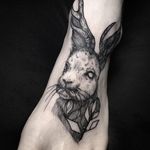Rabbit Tattoo by Sandra Cunha #rabbit #rabbittattoo #blackwork #blackworktattoo #blackink #blackinktattoo #blacktattoos #blackworkartist #braziliantattooartists #SandraCunha