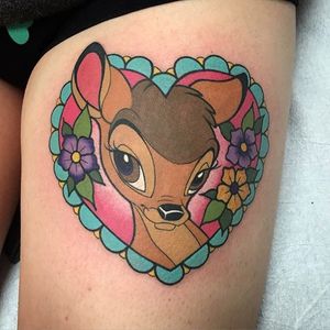 Bambi tattoo by Jaclyn Huertas. #Jaclyn Huertas #bambi #disney #waltdisney #deer #fawn #heart