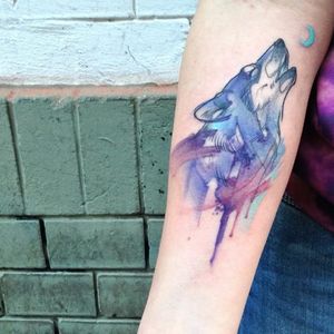 Gorgeous tones in this watercolor wolf tattoo by Aga Yadou #watercolor #wolf #sketch #illustrative #AgaYadou