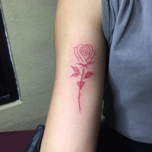Mayra Guerrero #MayraGuerrero #redtattoo #redink #tatuagemvermelha #flor #flower #rose #rosa #folha #leaf