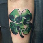 Skull clover tattoo by Marty McEwen, photo from Instagram. #skulltattoo #clovertattoo #skullclover #MartyMcEwen