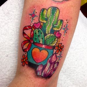 Cactus crystals! Tattoo by Roberto Euán #RobertoEuán #neon #flower #crystals #crystal #colourful #cactus