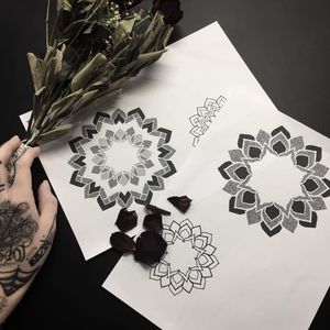 Dotwork mandala tattoo designs by Lydia Amor #LydiaAmor #drawing #mandala #dotwork #blackwork