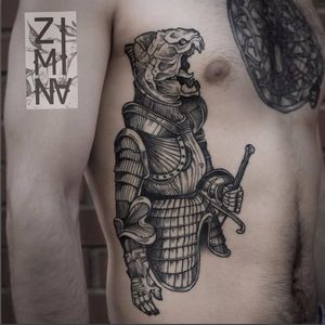 Piranha knight tattoo by Zhenya Zimina #ZhenyaZimina #blackwork #engraving #piranha #knight #btattooing #blckwrk