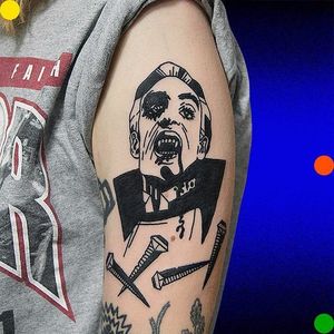Vampire tattoo by Roman Shcherbakov. #RomanShcherbakov #trippy #blackwork #vampire #btattooing #blckwrk