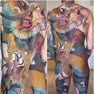 Dragon Back Tattoo by Steve Moore #back #backtattoo #backpiece #largetattoos #bigtattoos #SteveMoore