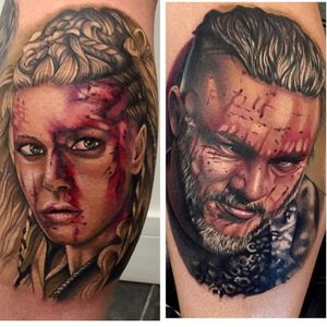 Lagertha and Ragnar tattoo by Chris Meighan #ChrisMeighan #ragnar #ragnarlothbrok #vikings #portrait #lagertha