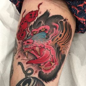 Angry baboon tattoo by @christian_dr. #neotraditonal #baboon #neojapanese #christian_dr