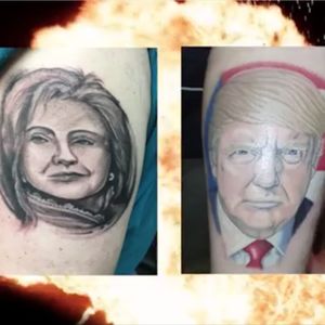 Tattoos of Hilary Clinton and Donald Trump that two Florida men got recently. #blackandgrey #color #DonaldTrump #HilaryClinton #portraiture #presidentialdebate #Election2016