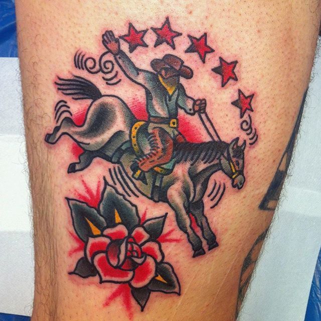 Tattoo uploaded by Leah Hardman  This was my first tattoo I had a go big  or go home mentality so why not a tattoo of something that I love A  cowboy