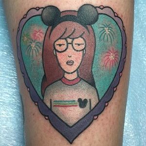 Daria in Disneyland tattoo by Alex Strangler. #disney #disneyland #castle #waltdisney #daria #AlexStrangler