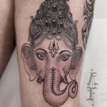Ganesha by Antony Flemming #AntonyFlemming #blackandgrey #neotraditional #ganesha #elephant #deity #hindu #crown #pearls #thirdeye #jewels #tattoooftheday