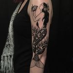 Neo traditional mermaid tattoo by Hilary Jane. #HilaryJane #neotraditional #nature #grecian #floraandfauna #mermaid