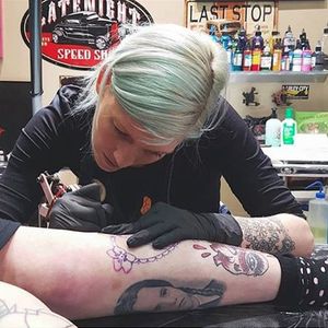 Tattoo artist Carly Kroll. (Photo via Instagram.) #CarlyKroll #tattooartist #berlin #tattooer #pinkworker #germany #kawaii #girly #pinkwork