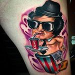 Excellent looking tattoo of Jake from the Blues Brothers! #JoshHerman #MAYDAYtattoo #NewSchool #ColoredTattoo #jake #thebluesbrothers