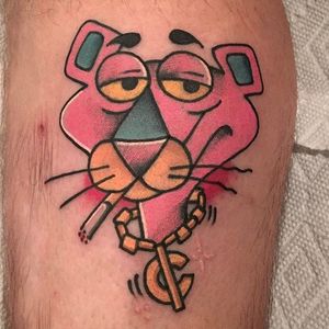 Pink Panther tattoo by @wizard_of_whipshade on Instagram. #pinkpanther #retro #cartoon #film