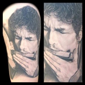 Bob Dylan Tattoo by Chris Adamek #BobDylan #Musictattoos #Portrait #ChrisAdamek