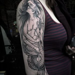 Gorgeous tattoo by Nomi Chi #blackwork #mermaid #NomiChi #mermaidtattoo