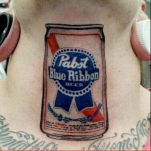 PBR neck tattoo, NBD. #pabst #pabsttattoo #pbr #pbrtattoo