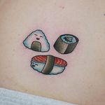 Happy Sushi via instagram sashimi_roll_tattooing #sushi #kawaii #cute #cartoon #food #colorful #SashaMezoghlian