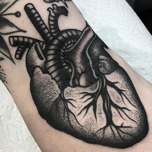 Heart Tattoo by Griffen Gurzi #heart #hearttattoo #traditionalblackwork #traditional #traditionaltattoo #oldschooltattoo #oldschooltattoos #GriffenGurzi #dotwork #blackwork
