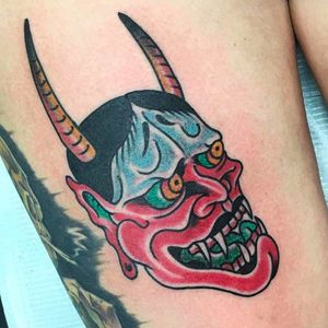 Hannya Mask Tattoo by Mike Fite @MikeFite @goldclubelectrictattoo #MikeFiteTattoo #Goldclubelectrictattoo #Neotraditional #Traditional #bright_and_bold #Hannya